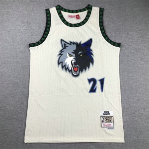 NBA 21 Garnett Timberwolves Maillot crème brodé